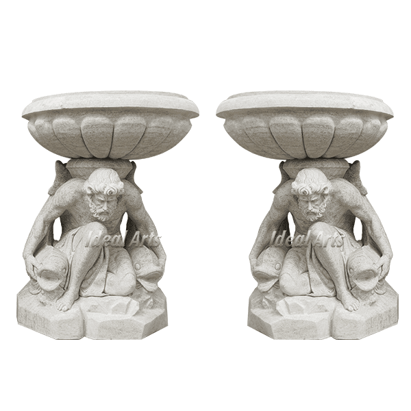 hand carved marble figure statue flower pot