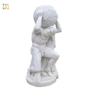 Marble Farnese Atlas Sculpture hand-carved replica of mythological Titan holding celestial globe, ready for garden or indoor luxury décor